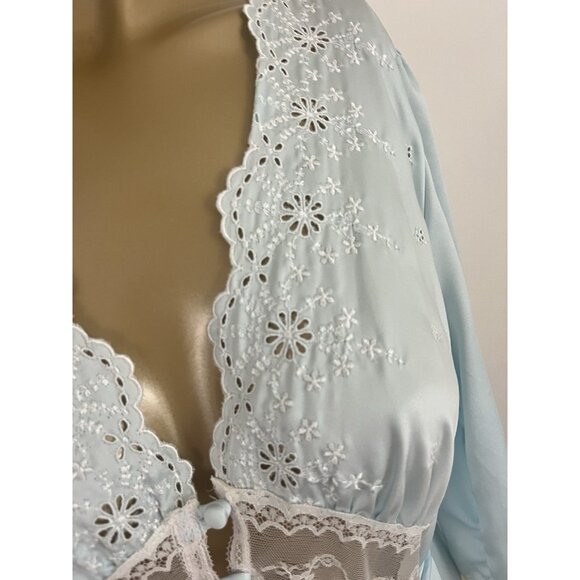 Vintage Bert Yelin for Iris Women's M Bue Robe Lace Trim - Picture 4 of 13